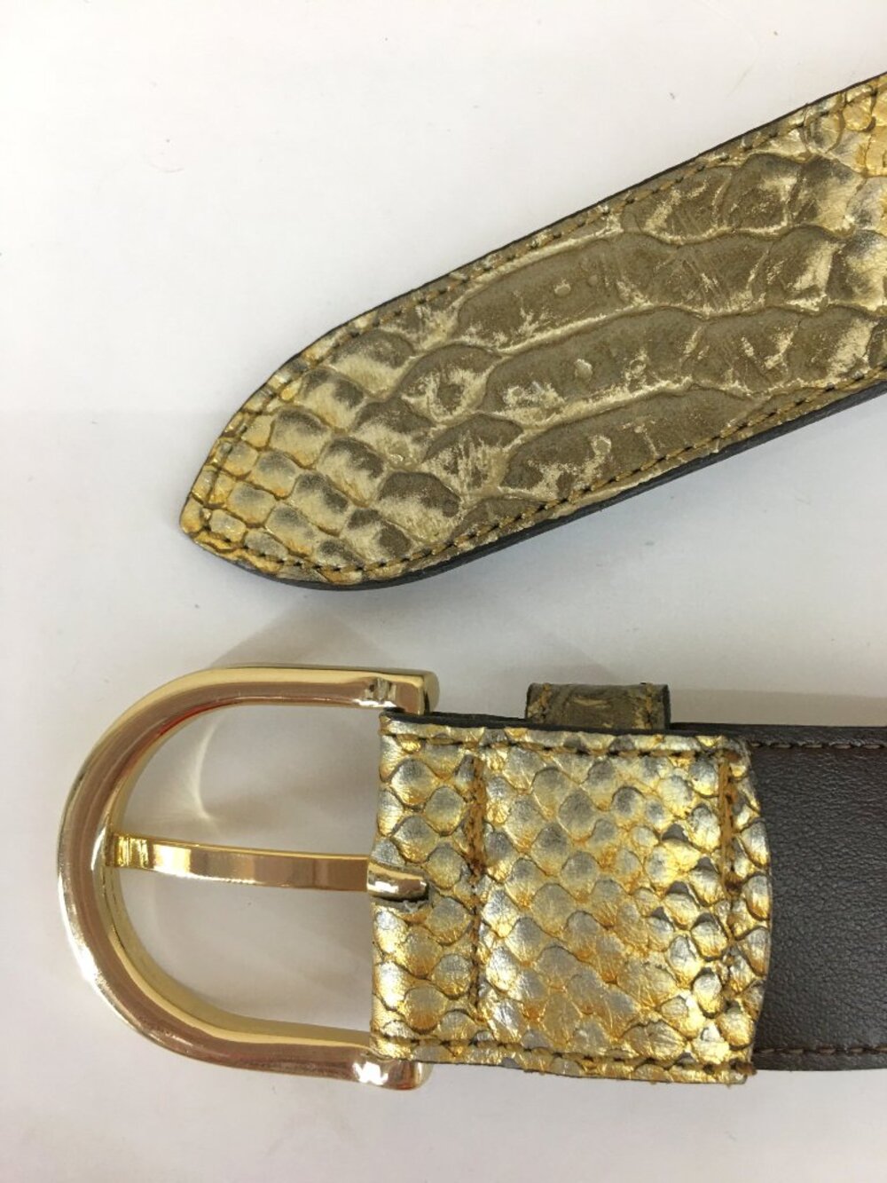 𝐁𝐄𝐑𝐆𝐄 Metallic Snakeskin Italian Leather Belt - NEW (w/o tags) circa 2000's - Picture 7 of 10